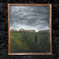 Blackpool Cemetery Nocturne Landscape Impressionist Oil Painting on Panel Signed