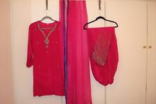 BOLLYWOOD FABRIC MATERIAL SAREE LENGHA INDIAN SUIT BRIGHT PINK SIZE UK 12 MEDIUM