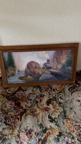 Steam train wooden framed - wooden, oil
