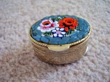 Brass/Gold Plated Micro Mosaic Tile Handmade Floral Top Pill box Snuff Box