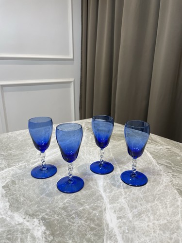 Vintage blue art glass wine - blue,