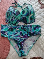 Ann Summers Ripple Blue Green  Underwired Bikini Set Size 38G Briefs Size 14
