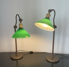 Rare Pair Of Adjustable Pottery barn Lamps With Vianne Green Glass Shades