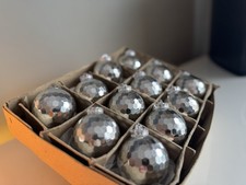 A Fabulous Box Of 12 Original 1960’s Silver Faceted Christmas Tree Baubles