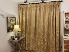 Vintage Designer Gold  Woven Damask   Large  Floorlength  Interlined Curtains