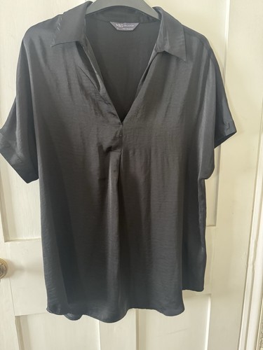 Black satin loose fit blouse - satin,