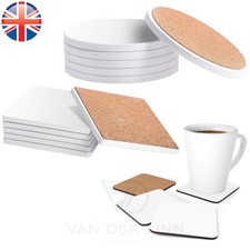Van Der Linn Ceramic Coasters Round Square Tiles with Cork Backing Pads