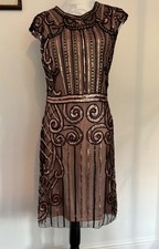 1920s Gatsby Style Black & Rose Gold Sequin Dress Size M