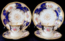 Coalport Cobalt Blue BATWING Antique Coffee Cups, Saucers & Side Plate Trios x 2