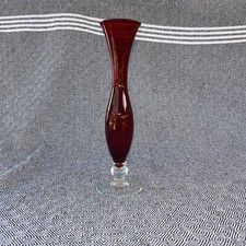 Vintage Red Glass Long Stem Vase, 20cm