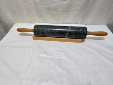 Rolling pin in  black  solid marble  With Wooden Handles with wooden  base 46 cm