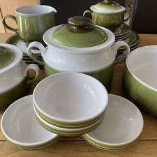 4 x Denby Rochester Green Dinner Set New / Lightly Used Vintage Stoneware 22pc
