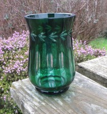 Portmeirion Emerald Green Cut to Clear Glass Hurricane Candle Holder
