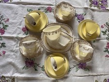 Vintage English Bone China Mismatch Tea Set Yellow & Gold 21 Piece 1950s 60s