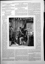Old Print Difficult Passage Man Glasses Reading Music Playing Cello 1877 19th