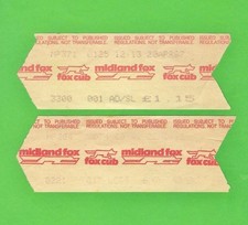 Midland Fox of Leicester - 2 Wayfarer Machine Issued Bus Tickets - late 1980s