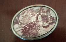 Antique Compact Mirror with Butterfly & Floral Design – Early 20th Century