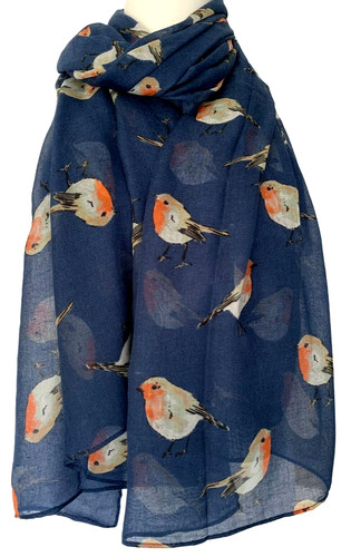 Robin scarf navy blue bird - robin,