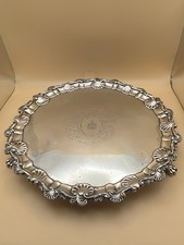 FINE LARGE GEORGE II ANTIQUE SOLID SILVER SALVER, RICHARD RUGG 1759 LONDON 923g