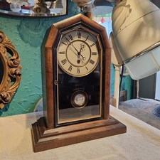 Antique Victorian Fully Working Wall Shelf Cottage Vintage Mantle Clock Wooden V