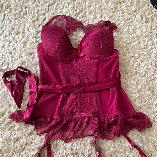Lovehoney burgundy basque with - burgundy,