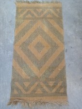 Vintage Reversible Natural Fabric Rug Kilim Diamond Pattern 122 x 60cm