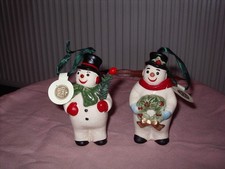 TWO COLLECTABLE PAST TIMES SNOWMEN CHRISTMAS DECORATIONS