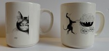 Dubout Cat Mugs x 2 Vintage 2001 & 2002 Editions Clouet - Read Description 