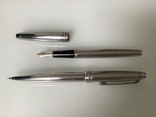 Montblanc Meisterstuck Solitaire Stainless Steel Fountain Pen and Pencil set
