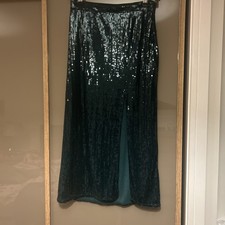 H&M Green Sequin Midi Skirt High Slit Size 8-10 EU38