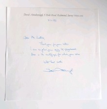 David Attenborough 1983 Hand Written Letter
