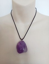 Large Vintage AMETHYST Stone Pendant on a Cord Necklace