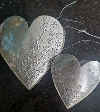 2 Metal Heart Shaped Hanging Wall Pockets Snowflake Detail Decoration***