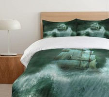 Pirate Ship Duvet Cover Set with Pillow Shams Old Ship In Thunderstorm Queensize