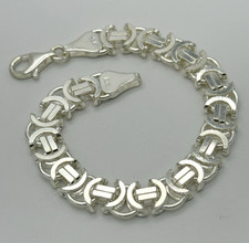 925 Solid Sterling Silver 10mm Byzantine Heavy Flat Link Bracelet 8 Inch 40GR