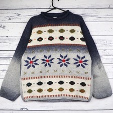 Tejidos Espinosa Hand Knit Jumper Womens L Relaxed Wool Vintage Fair Isle Blue