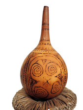 Oceanic Tribal Art Carved Gourd Container Papua New Guinea Vintage Pyrography