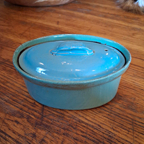 Blue glossy ceramic oval - ceramic,