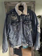 Zara Man Distressed Denim Jacket Fleece Lined Size L In Immaculate Condition