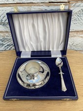 Vintage Angora Silver Plated Egg Cup and Spoon Set EPNS in Original Box