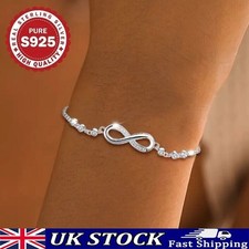 Genuine 925 Sterling Silver Crystal Infinity Bracelet Girl Women Jewelry Gift UK