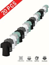 20x Pack Men's Quick Dry T-Shirts Loose Fit Crew Neck Gym Running Top Poly