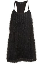 Topshop Black Flapper 1920s Gatsby Charleston Tinsel Tassle Fringe Dress Size 10