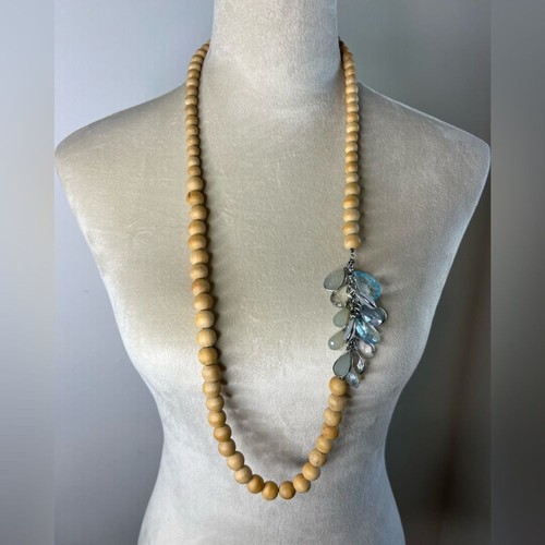 Wooden bead crystal glass aqua - wooden,
