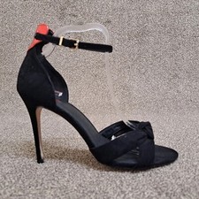 Faith Strappy Sandals Black 41 UK 8 Suede Leather 4" Stiletto Heel Heart