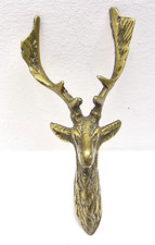 Vintage Brass Stag Deer Head Wall Hook Hanger 13cm Rustic Lodge