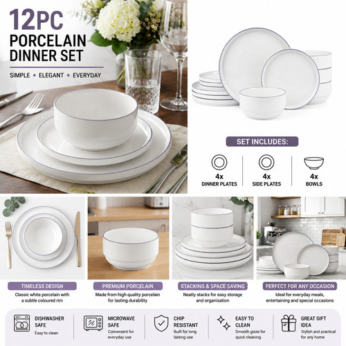 12pc porcelain dinnerware set - 12pc,