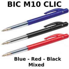 Bic M10 Medium Clic Ballpoint Pens 1mm Black Blue Red - 1 - 10 Pens or Mixed