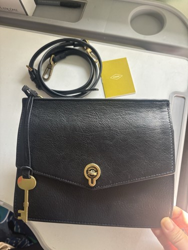 Fossil black leather crossbody - black,