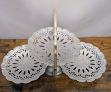 3-Tier Vintage Metal Cake Stand – Folding, Doily Edge – Fair Condition